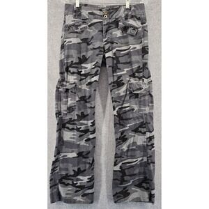 Vtg Y2K BeBop Cargo Pants Juniors Sz 7 Gray Camo Low Rise Bootcut Ripstop Grunge